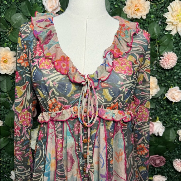 NATURAL LIFE Multicolor Floral Ruffle Tie-Front Tunic - Picture 3 of 11